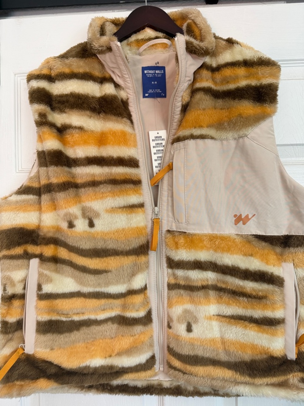 Without Walls Striped Faux Fur Vest in Brown, Gold, Cream